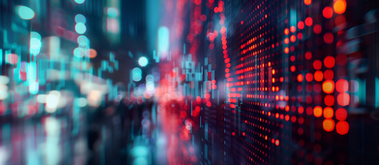 Abstract blur of a digital screen displaying rapidly changing stock market prices, symbolizing online trading and e-commerce analytics, ecommerce background, with copy space