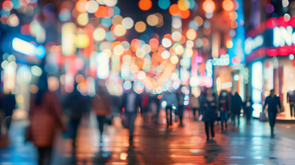 Soft focus on a busy urban street at night, lights blurred into bokeh, reflecting the always-on nature of digital commerce, ecommerce background, with copy space