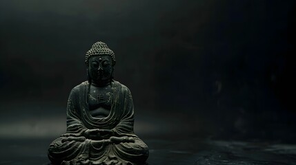 Serene Buddha statue in dark ambiance highlighting peaceful meditation, background