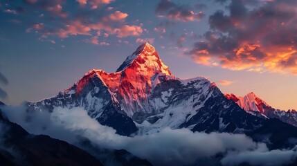 Naklejka premium mountain red peak clouds background himalayan lamp amazing inspiring matte stunningly tibet built steep hill