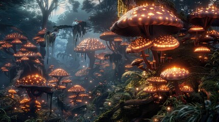 Mushroom Wallpaper ,Fantasy Wallpaper, 4K, Mushroom Light, Fantasy Mushroom, Jungle, Forest Mushroom, Jungle Background,