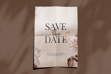 Aesthetic wedding invitation card, luxury brown tone
