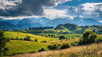 New Zealand Countryside field mountain farmland sky cloud