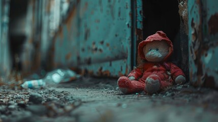 A serene image of a child's toy, abandoned and forgotten, symbolizing the loss of childhood on World Day Against Child Labor.