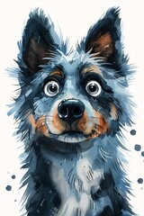 dog looking professional cute blue paint splash surprised expression horrified fluffy face perfect template illustration