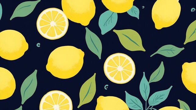 Digital yellow and blue lemon pattern illustration poster web page PPT background