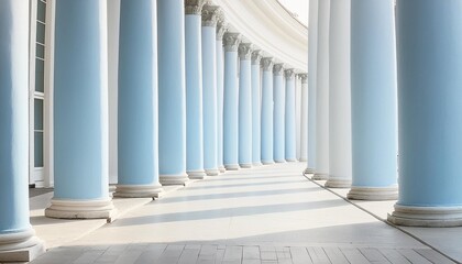 beautiful airy widescreen minimalistic white and light blue architectural background banner with tilted columns