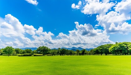 blue sky and cloud with meadow tree plain landscape background for summer poster generate ai