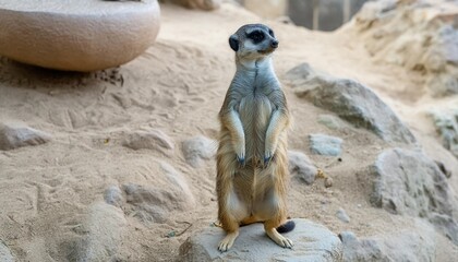 meerkat guard standing upright watching environment