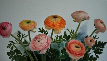 ranunculus flower watercolor illustration floral blooming blossom painting on white background