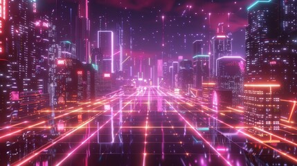 Neon grids mapping digital evolution