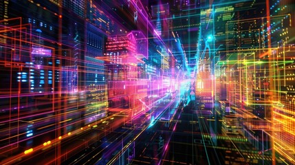 Neon grids mapping digital evolution