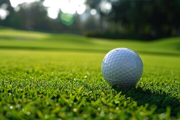 Obraz premium A golf ball is sitting on a green grass field