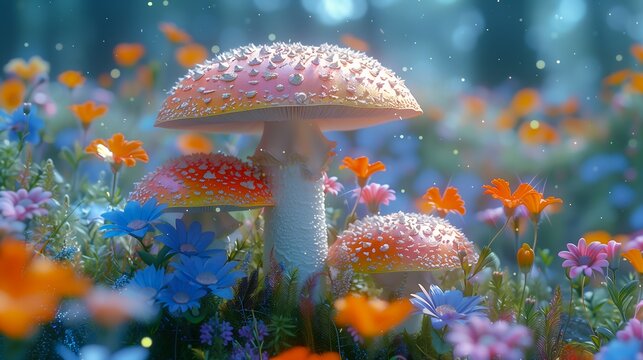 different colored mushrooms field flowers princess consumer electronics droplets paradise still gnomon