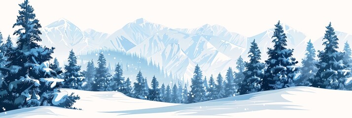 snowy mountain landscape pine trees snow covered mountains vector santa excellent use negative space neo promotional sparse frozen purity young