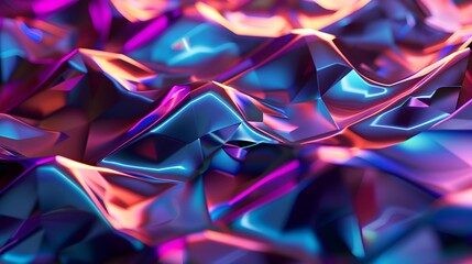 Fototapeta premium Modern 3D backdrop with moving holographic neon geometrical wavy pattern—a blend of technology and art. Perfect for backgrounds, banners, wallpapers, posters, and covers.