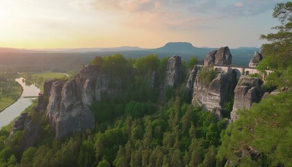 panorama view of the bastei the bastei is a famous rock formation in saxon switzerland national park near dresden germany