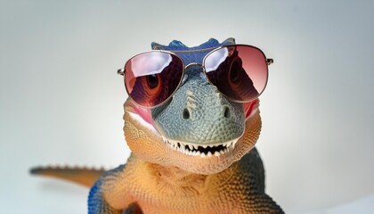 cartoon colorful dinosaur with sunglasses on white background