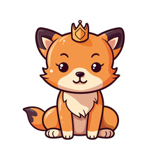 Cute cartoon fox with crown. Vector illustration isolated on white background.