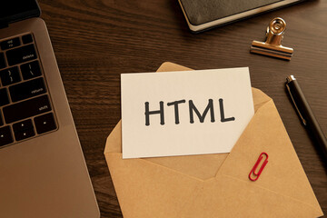 There is word card with the word HTML. It is an abbreviation for Hyper Text Markup Language as...