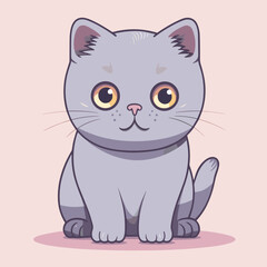 Obraz premium Cute gray cat sitting. Vector illustration in cartoon style on pink background.