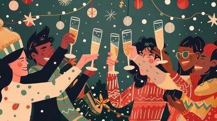 People celebrating new year with champagne toast
