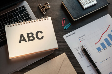 There is notebook with the word ABC. It is an abbreviation for Activity Based Costing as eye-catching image.