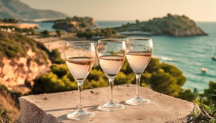 cocktails and toasts in front of the mediterranean beach