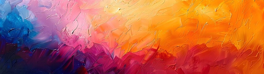 Colorful abstract landscape with vibrant flowing layers resembling mountain ranges and skies, wide banner - obrazy, fototapety, plakaty