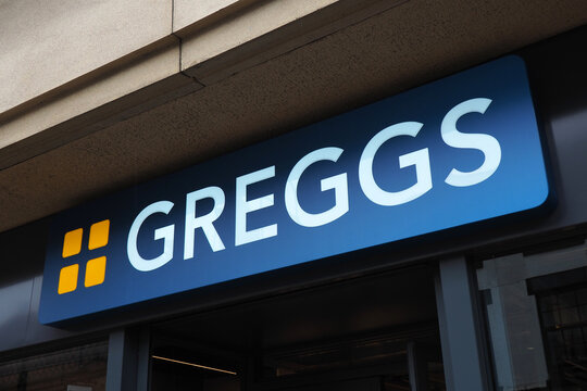 Chester. Cheshire, United Kingdom  - 20 March 2024 : Sign outside a Greggs Bakery shop in Chester