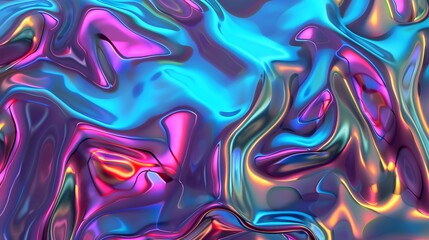 Fototapeta premium Modern 3D backdrop with moving holographic neon geometrical wavy pattern—a blend of technology and art. Perfect for backgrounds, banners, wallpapers, posters, and covers.
