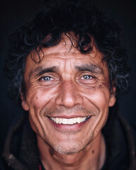 Close-Up Happy Smiling Highly Detailed Man Brown-Skinned Indian or Latino