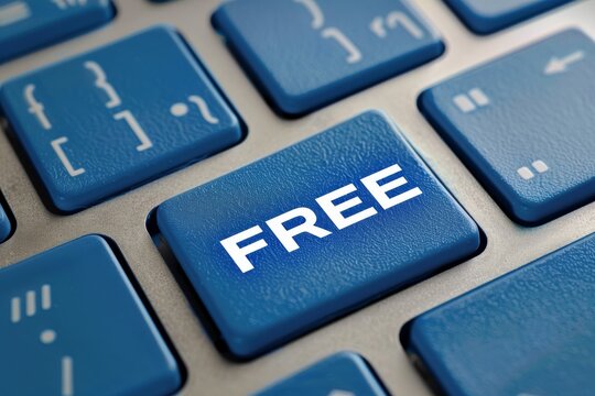 Blue keyboard button with the word "FREE" written on it, representing free images and illustrations for online use.