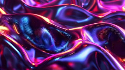 Fototapeta premium Modern 3D backdrop with moving holographic neon geometrical wavy pattern—a blend of technology and art. Perfect for backgrounds, banners, wallpapers, posters, and covers.
