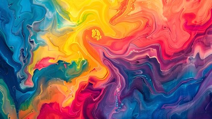 Abstract marbled acrylic paint ink painted waves painting texture colorful background banner - Bold colors, rainbow color swirls wave