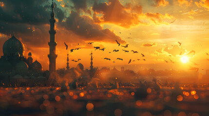  photo mesquite sunset, birds, islamic, Eid-al-Adha,