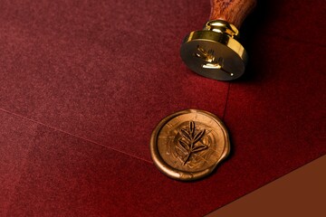 Red envelope, leaf wax seal, closeup design