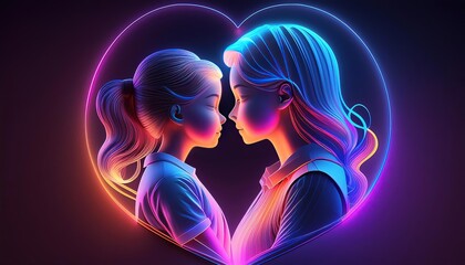 Hologram of happy relationship between mother and daughter