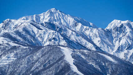 Obraz premium 冠雪の北アルプス 長野県白馬村 