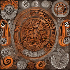 Abstract background with a mix of New Zealand Maori Art and Mexican and Pre-Columbian , brown, dark and orange  colors