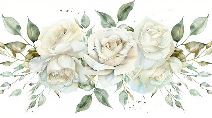 White roses watercolor illustration, hand-drawn, isolated white background, flower clipart, for bouquets, wreaths, arrangements, wedding invitations, anniversary, birthday, postcards, greetings.





