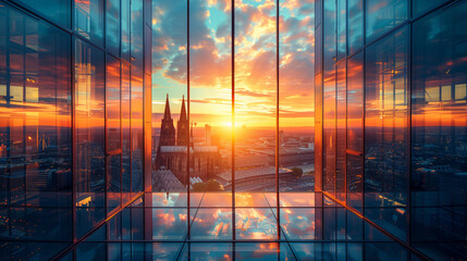 elegant high-rise office building, kölner dom, cologne city skyline