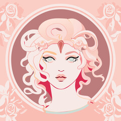 pink themed vintage medusa, vector illustration flat 2