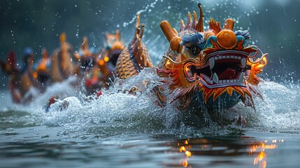 Obraz premium Waterborne jubilee: dragon boat festival - the age-old customs, spirited competitions, and community camaraderie surrounding this time-honored event steeped in legend and lore