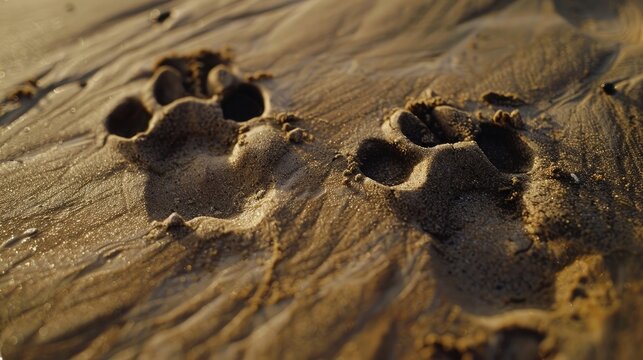 A serene scene of two paw prints, side by side in the sand, evoking the loyalty and companionship shared by best friends on National Best Friends Day.