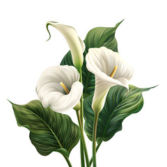 Obraz premium Clipart illustration a calla lily flower and leaves on white background. Suitable for crafting and digital design projects.[A-0001]