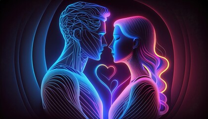 Hologram of a happy relationship between a man and a woman