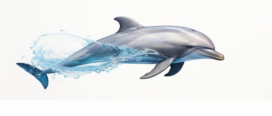 A bottlenose dolphin leaps gracefully through the ocean waves, its sleek body glistening in the sunlight