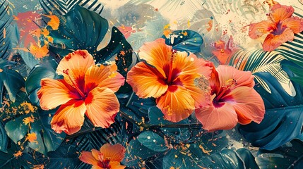 Close-up view of abstract tropical florals, blending exotic flower patterns with artistic flair.