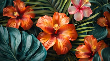 Detailed tropical flower patterns in a close-up abstract setting, showcasing the allure of exotic botanicals. 